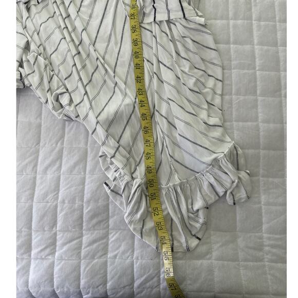 EXPRESS Womens Dress Large High Low Black White Stripe Ruffle Cutout Summer Chic - Picture 11 of 11